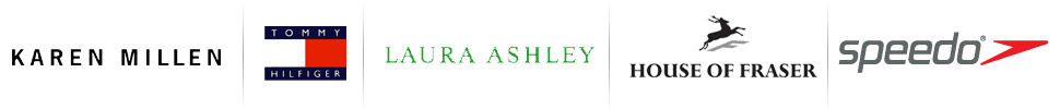 Karen Millen, House of fraser, Laura Ashley, Speedo,  Tommy Hilfiger examples