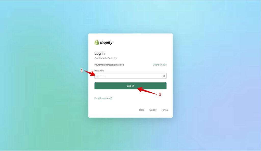 shopify login password