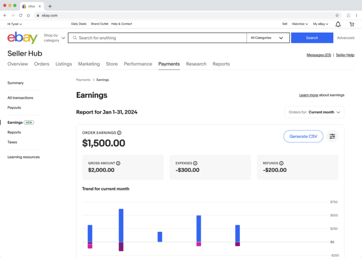 ebay seller hub payments