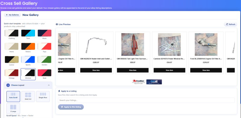 cross sell set up - ebay listing tool