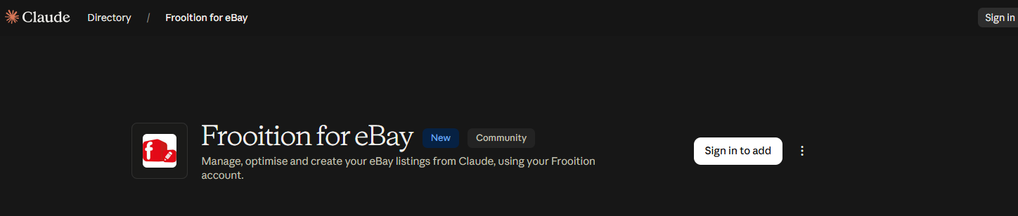 eBay MCP connector: Frooition for eBay listed in Claude's connector directory