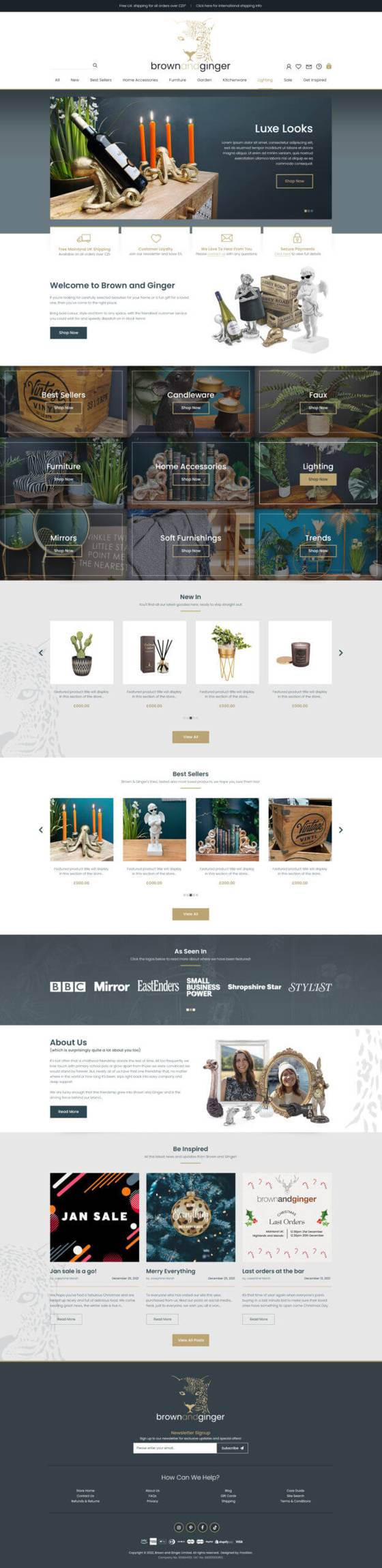 Brown Ginger Shopify website designed by Frooition