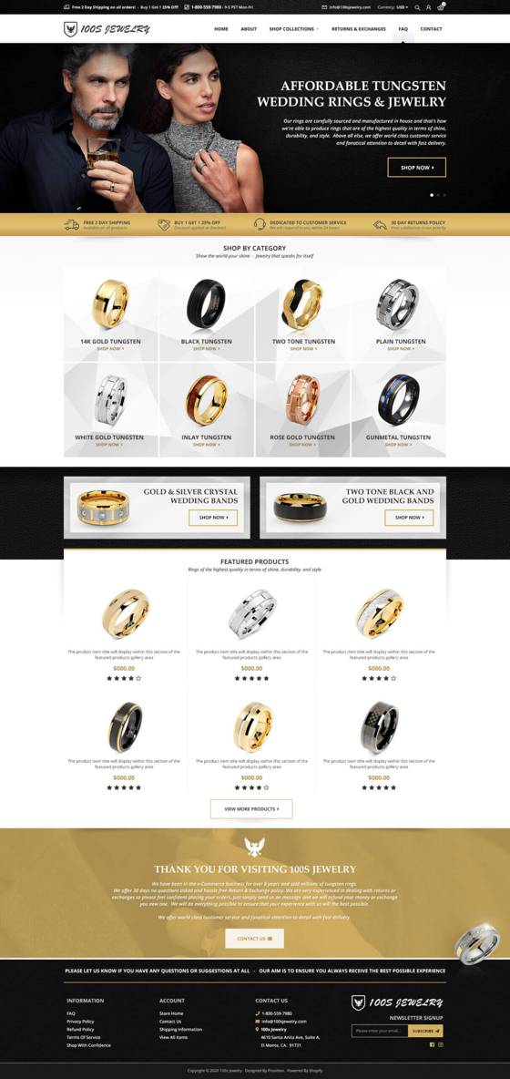 Jewelry100 Shopify website designed by Frooition